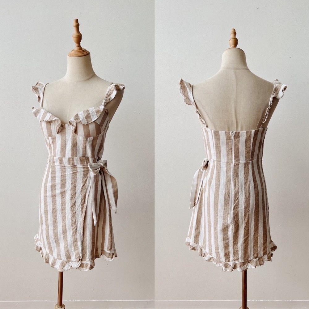 SAINTS & SECRETS Striped Cotton Padded Cup Wrap Front Mini Dress Womens M
